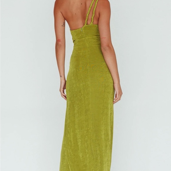 Luxxel Olive Cutout Halter Maxi Dress with High Slit - Picture 4 of 5